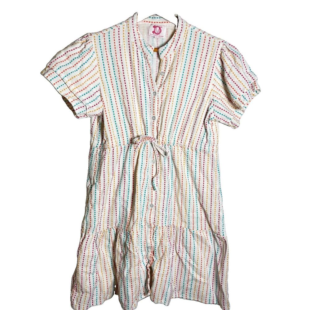 Victoria Dunn Cotton Striped Multicolored Short Sleeve Dress Size XL